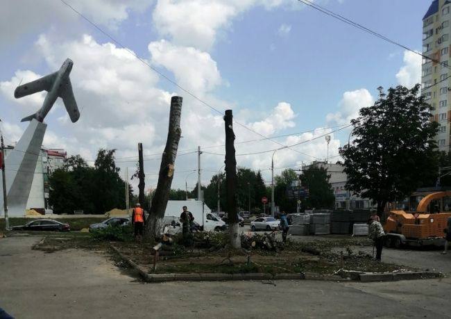 В Орле недалеко от Южного рынка вырубают деревья