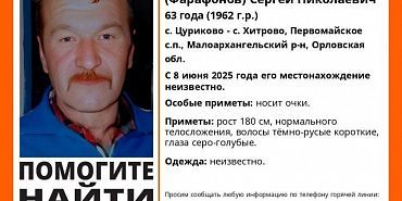 розыск Лиза Алерт Жителей Орловской области просят помочь в поиске бесследно пропавшего мужчины
