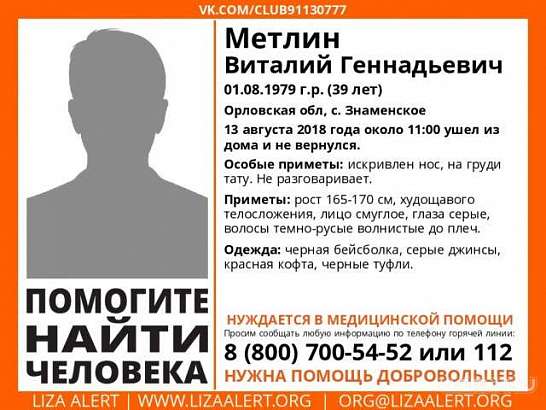 В Орловской области больше двух недель разыскивают немого мужчину В Орловской области больше двух недель разыскивают немого мужчину