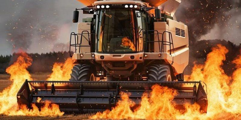 комбайн пожар В селе под Орлом загорелся комбайн