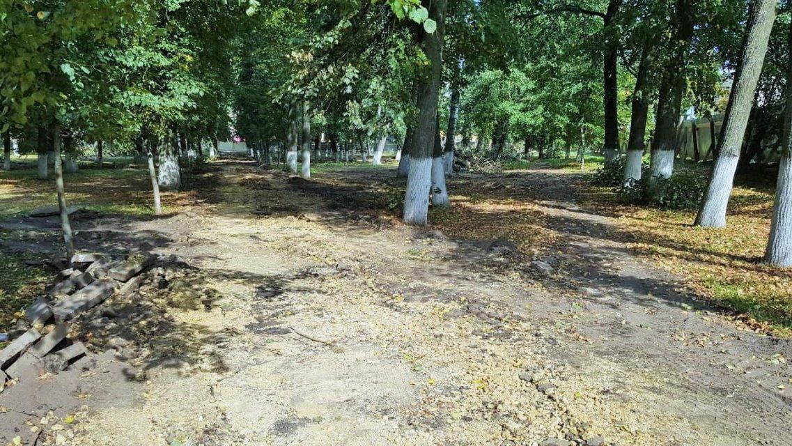 Вслед за детским парком подрядчик взялся за ремонт сквера перед ОГУ