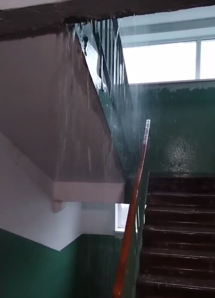 Хлещет как из ведра! В Орле подъезд затопило во время ливня: видео