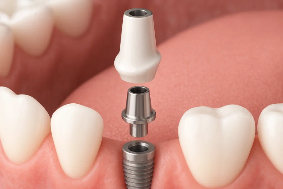 Из чего состоит имплант: имплант + абатмент + коронка
