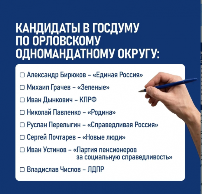Восемь кандидатов от Орловской области зарегистрированы на выборы в Госдуму