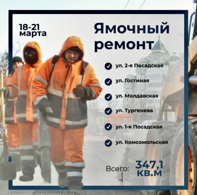 Стало известно, где в Орле в ближайшее время залатают дороги