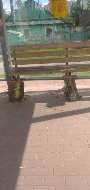 На орловской остановке установили скамейку на пеньках