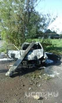 В Орловской области автомобиль ВАЗ снес столб ЛЭП, после чего загорелся