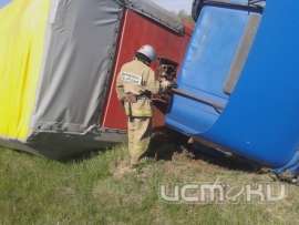 Во Мценском районе грузовик MAN съехал в кювет