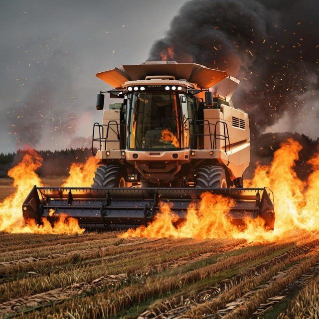 В селе под Орлом загорелся комбайн