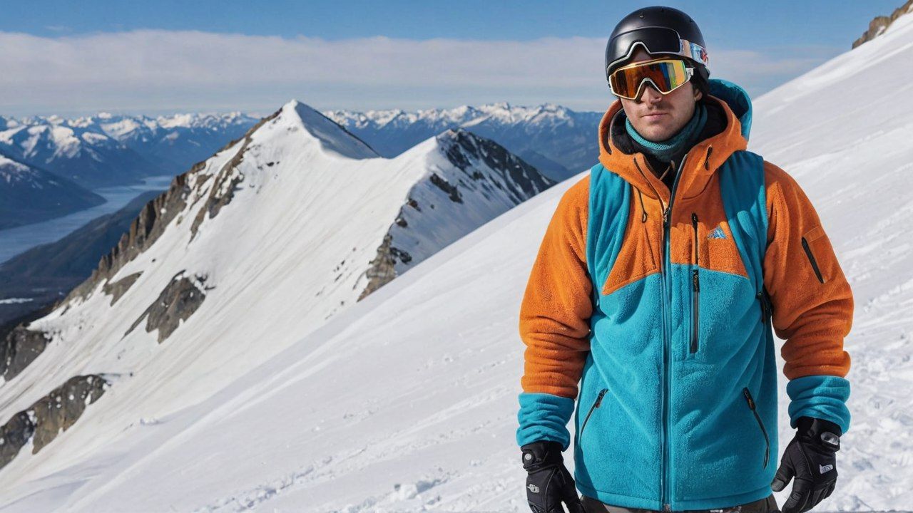 snowboarder wearing a vibrant fleece jacket