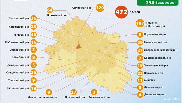За сутки новые случаи COVID-19 выявили в 2 городах и 13 районах Орловщины