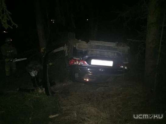 Во Мценском районе иномарка врезалась в дерево и перевернулась