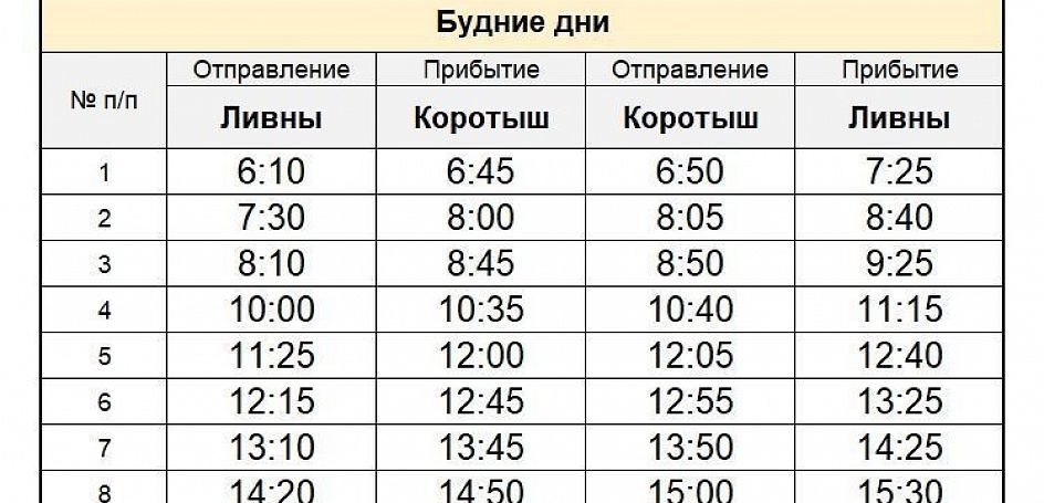 В Орловской области изменилось расписание автобуса «Ливны – Коротыш»