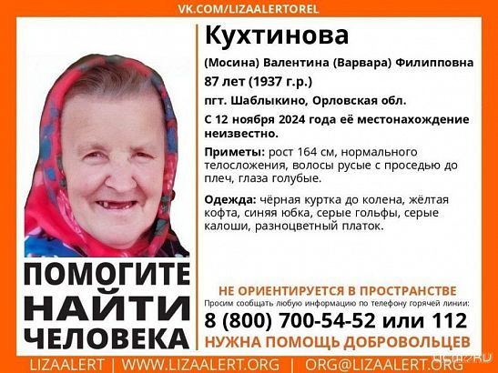 На Орловщине нужна помощь в поисках пожилой женщины