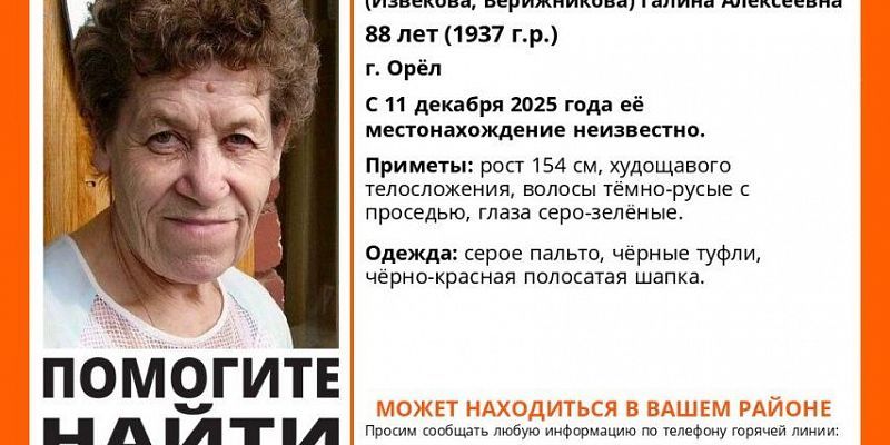 Орловчан просят помочь в поиске 88-летней женщины