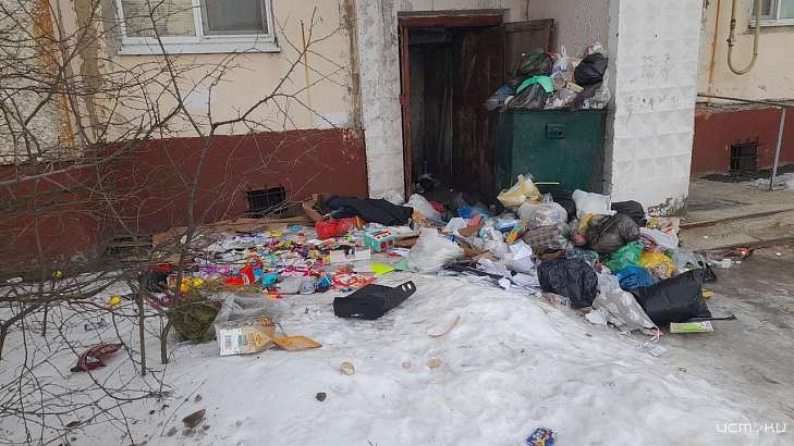 Мусорный коллапс в районе Силикатного в Орле. "УК "Зелёная роща" не может вывезти мусор из-за гололёда