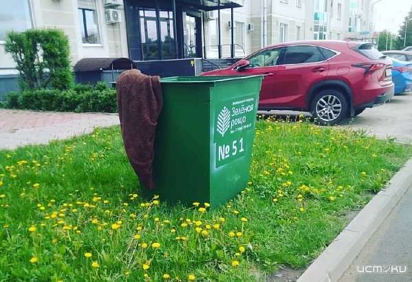 Фотофакт: в Орле нашли место для мусорного контейнера на газоне