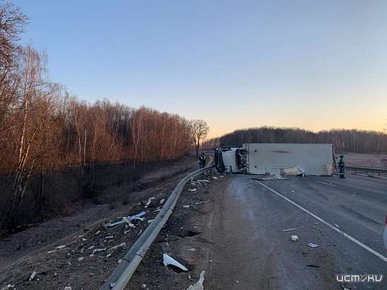 На орловской трассе перевернулась фура 