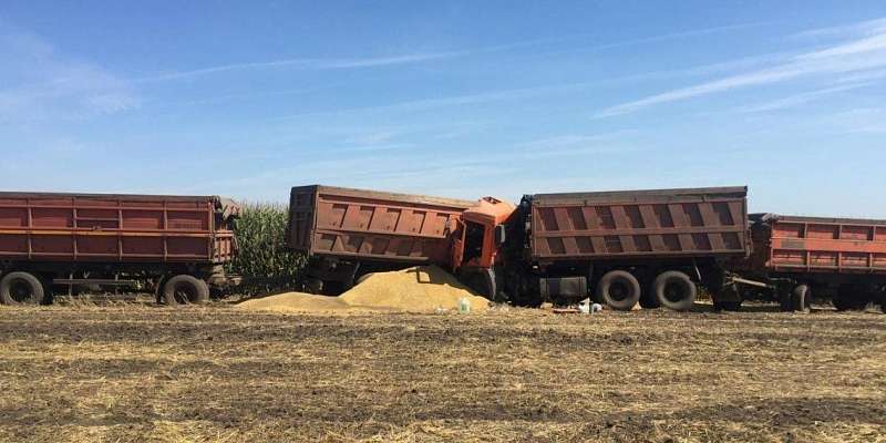 Два КамАЗа столкнулись в поле на Орловщине