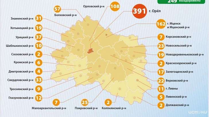 Большая часть заболевших коронавирусом по-прежнему находится в Орле