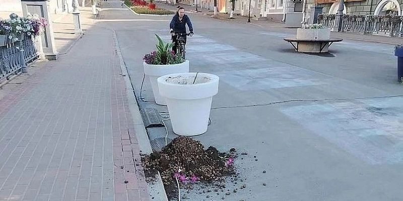 В Орле вандалы разгромили цветочный вазон на Александровском мосту