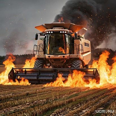 В селе под Орлом загорелся комбайн