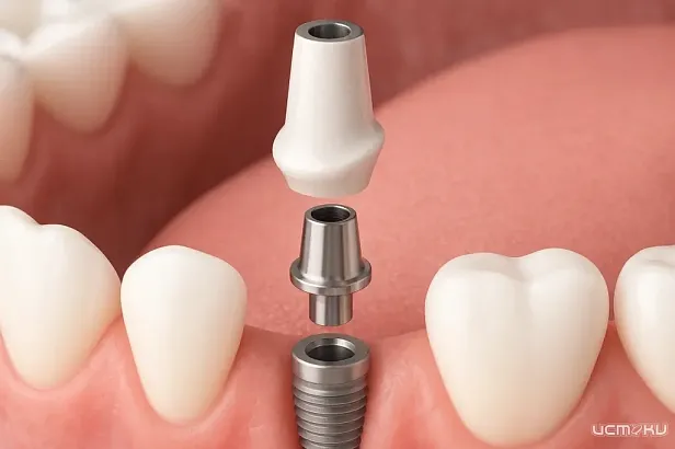 Из чего состоит имплант: имплант + абатмент + коронка