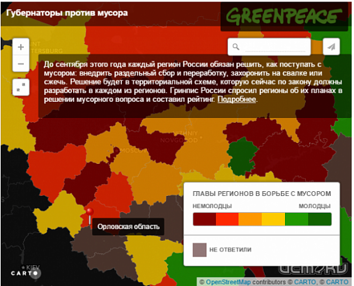 Орловщина в рейтинге Гринпис по решению проблем замусоренности попала в красную зону