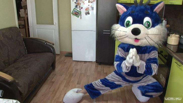 Орловчанин в костюме кота Матроскина выгуливает собаку и развлекает народ Орловчанин в костюме кота Матроскина выгуливает собаку и развлекает народ