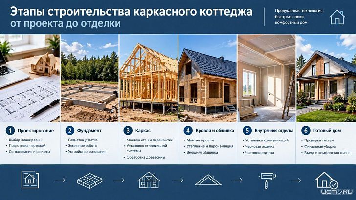Этапы строительства каркасного коттеджа: от проекта до отделки