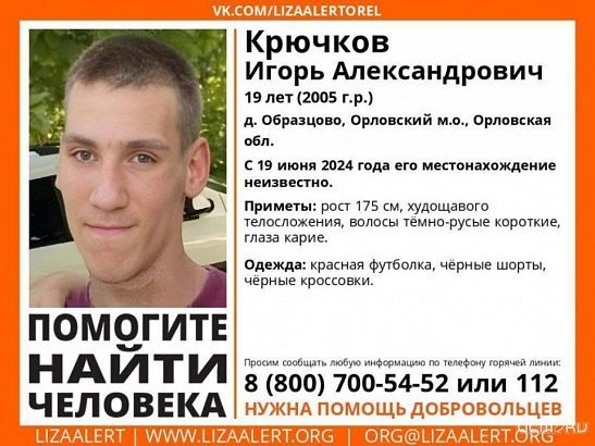 В Орловской области разыскивают 19-летнего парня 