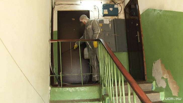 Фоторепортаж: в Орле вслед за улицами дезинфицируют подъезды