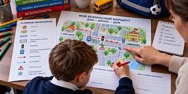 Шаблон схемы безопасного маршрута «Дом — Школа — Дом» - готовые бланки для портфолио первоклассника