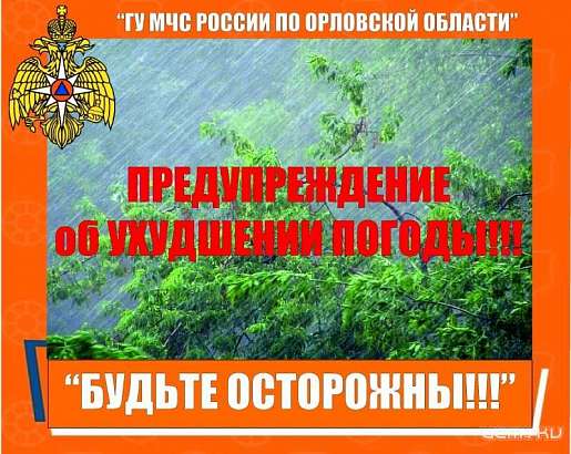 В ближайшие часы на Орловщине усилится ветер до 20 м/с, ожидаются дожди, грозы, град