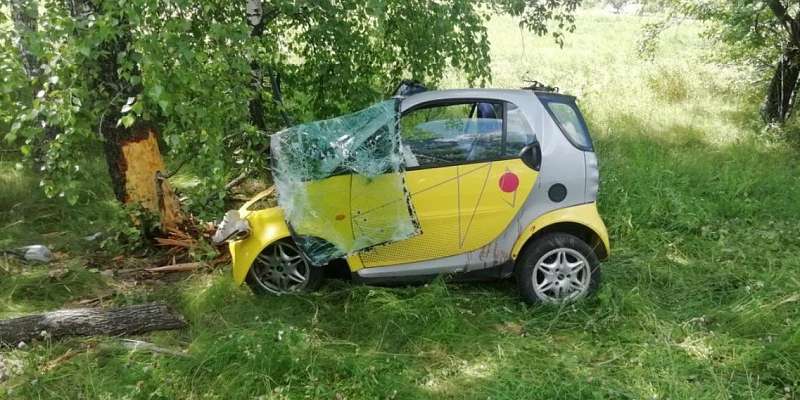 На Орловщине «Смарт» угодил в кювет и врезался в дерево