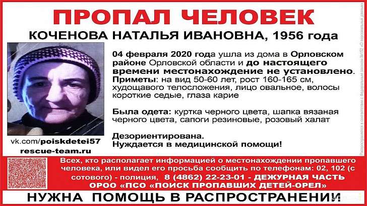 Дезориентирована и нуждается в помощи: под Орлом разыскивают пенсионерку